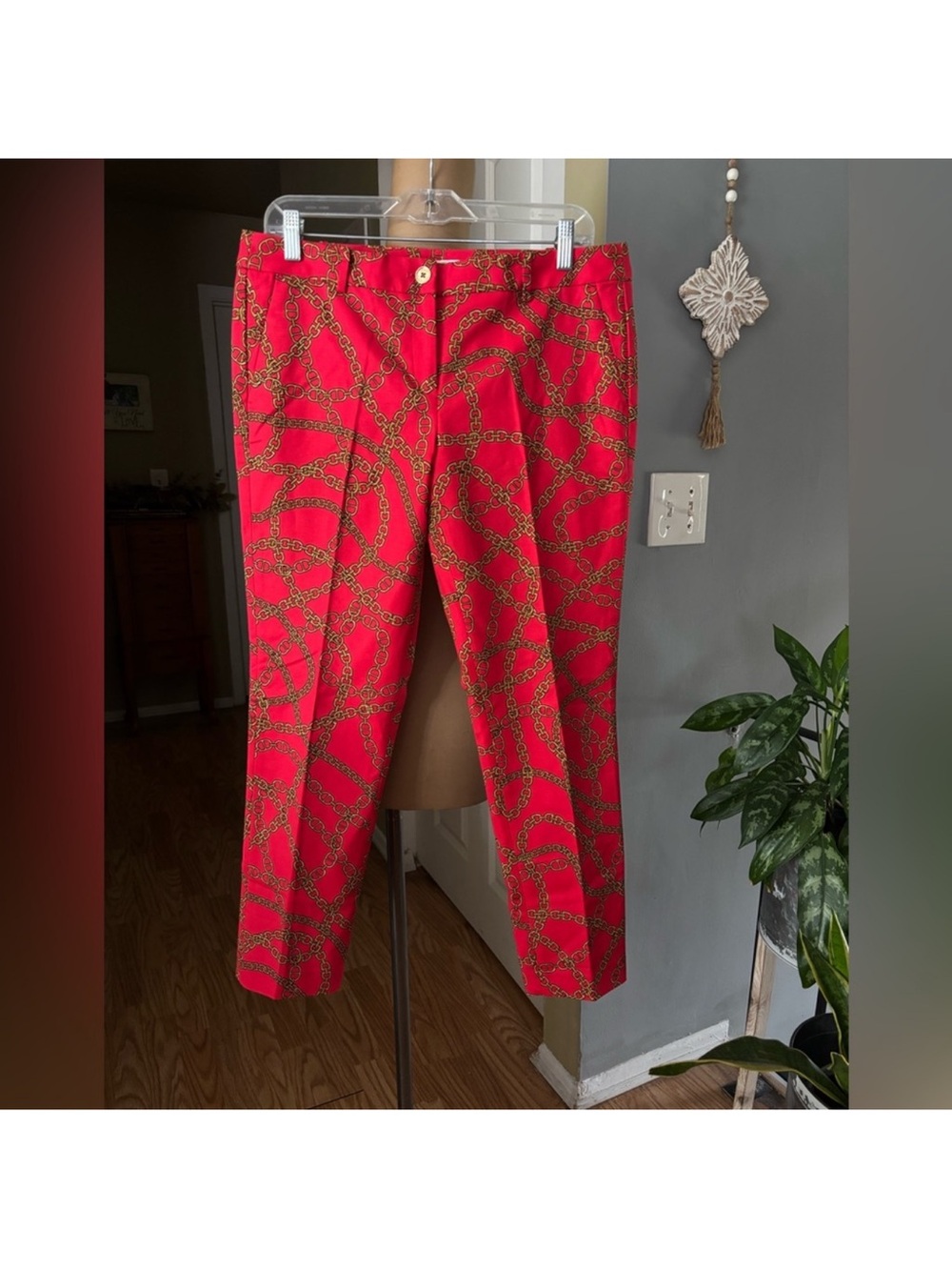 MICHAEL Michael Kors Red Chain-Print Slim Pants